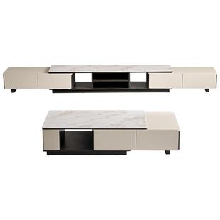 全友家居现代简约客厅家用多功能可伸缩钢化玻璃茶几电视机柜组合