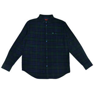 [加绒加厚]威鹏长袖衬衫男款冬季墨绿色休闲百搭格纹衬衣C34026