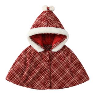 11个月女宝宝外套婴儿斗篷秋冬装外出防风披风拜年服冬季挡风披肩
