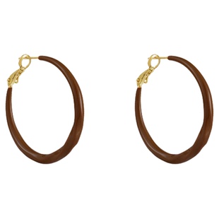 复古美拉德咖色大耳圈耳环女高级感新年耳钉2026新款爆款素圈耳饰