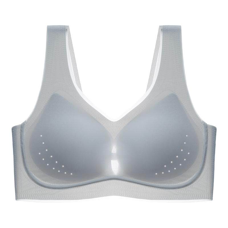 乳胶无痕内衣女士无钢圈可调节三排扣文胸聚拢冰丝薄款背心式抹胸