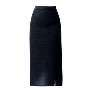 大码灰色毛呢半身裙女长裙宽松直筒针织a字开叉包臀裙胖mm春秋冬