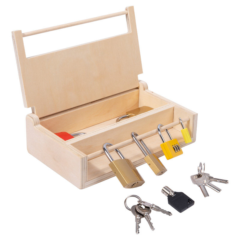 木制蒙特梭利钥匙锁箱幼儿园3-6岁开锁教具儿童蒙氏早教益智玩具