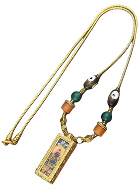 藏式文玩手绘小唐卡大势至菩萨吊坠斗战胜佛挂坠扎基拉姆活扣项链