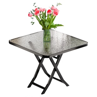 钢化玻璃折叠餐桌家用圆桌吃饭桌子简易茶几方折叠桌小户型折叠桌