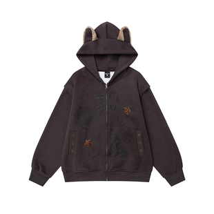 TUDOU土豆猫原创Y2k千禧兔耳朵卫衣外套女宽松设计感小众2025新款