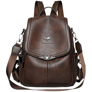 袋鼠真皮双肩包女2025新款大容量旅行双肩背包女轻便旅游时尚百搭