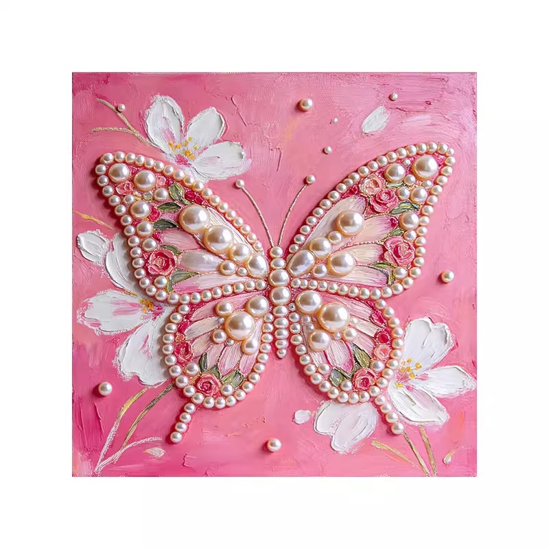 粉色蝴蝶珍珠画diy手工制作材料包治愈系少女心解压客厅装饰挂画