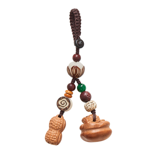 天然桃木钥匙扣挂件柿子花生创意好事发生平安汽车钥匙挂饰男女士