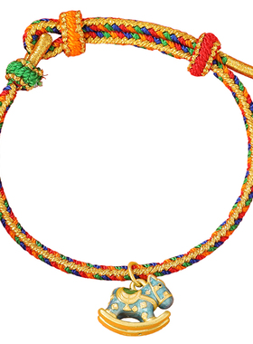 足银999珐琅马吊坠好运红绳手链