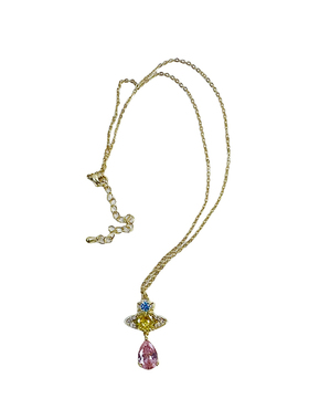 土星彩钻玻璃锆石锆石项链锁骨链