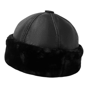 高端品牌中老年人皮帽子男冬季加绒加厚保暖羊皮地主帽无檐瓜皮帽