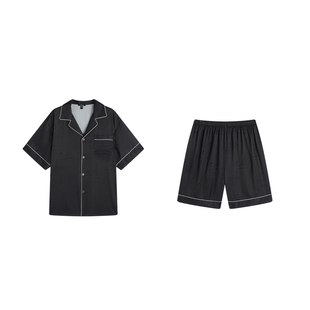 AMYDIMO新款男士缎面翻领短袖短裤睡衣家居服套装夏季薄款高级感