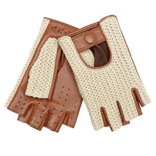 罗欧蒂斯男女复古骑行驾驶开车手套半指编织背防滑摩托车羊皮手套