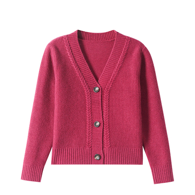 恒源祥宽松羊毛针织开衫女V领