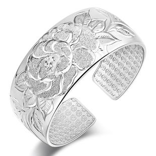 宽面银手镯女9999纯实心款大克重银镯子妈妈款生日新年礼物送长辈