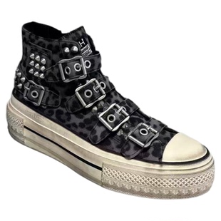 ASH女鞋2025秋季复古豹纹厚底铆钉休闲鞋高帮硫化鞋女AP340K40011