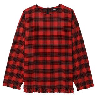 IT We11Done女装宽松格纹上衣新款复古文艺流苏毛边格子衫182URD