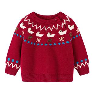 迷你巴拉巴拉女童毛衣秋冬装儿童宝宝红色圣诞费尔岛亲子针织毛衫