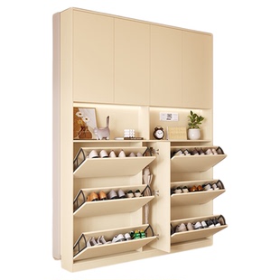 实木定制鞋柜家用门口入户小窄楼道走廊超薄单层翻斗鞋柜橡木白色