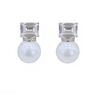 CrayonX锆石珍珠小奶豆耳钉女简约通勤百搭时尚气质方形耳饰