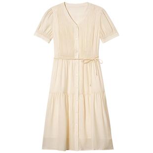 【真丝】诗篇专选芝麻皱肌理V领法式真丝连衣裙2025夏款