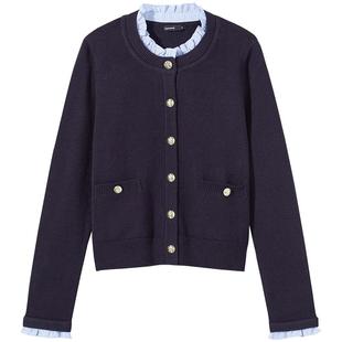 热风2026年春季新款女士精致木耳边学院风开衫精致时尚百搭上衣