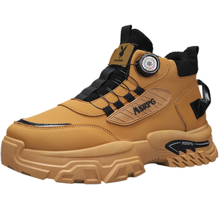 花花公子鞋子男鞋2026新款冬季旋转纽扣英伦风男款防滑休闲运动鞋