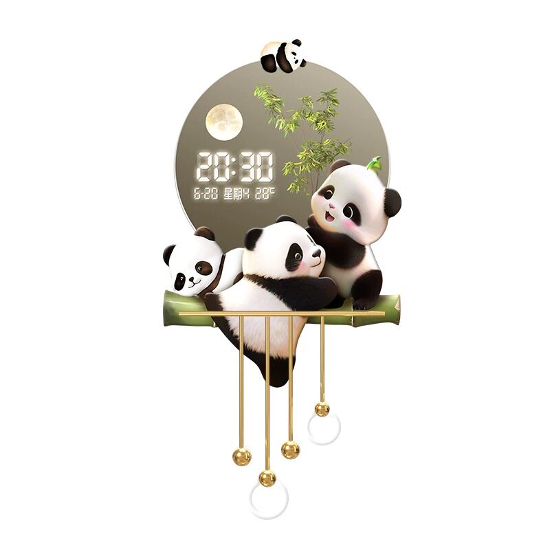 卡通熊猫数显灯画高级感客厅玄关