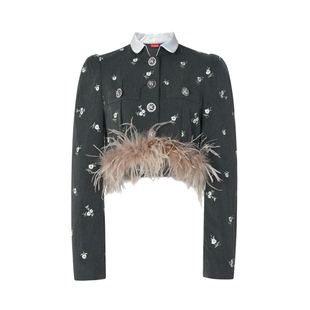 【金晨同款】lefame拉飞姆新中式翻领刺绣毛毛短款西装外套