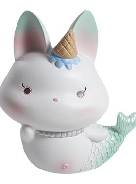 清凉夏日青狐冰激凌美人鱼摆件桌面公仔车载装饰品可爱生日礼物