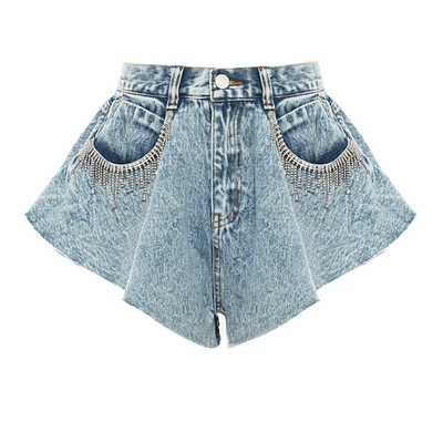 荷叶边裁剪短裤牛仔阔腿裤夏季