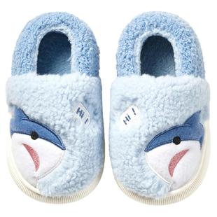 鲨鱼儿童棉鞋包跟冬季男童拖鞋室内防滑宝宝棉拖鞋小童保暖家居鞋