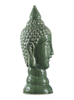 陶瓷亮光灰绿佛土佛首饰品摆设