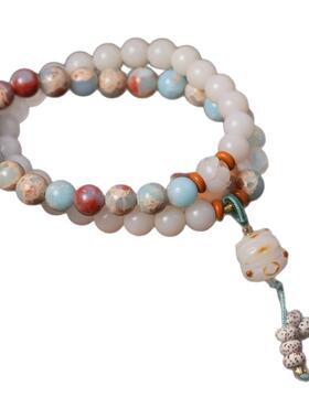 招财猫白玉菩提寿山石长款手链