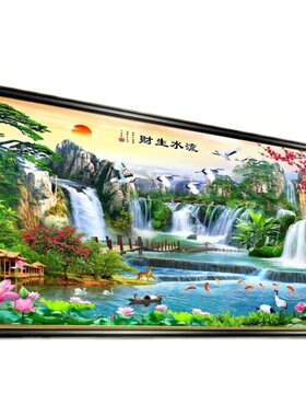 手工新款流水生财风景大气线绣