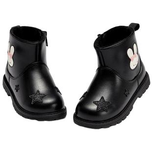 戴维贝拉儿童马丁靴2025秋冬新款女童靴子中大童加绒短靴公主皮靴