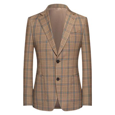 本派男士卡其色苏格兰格纹西装