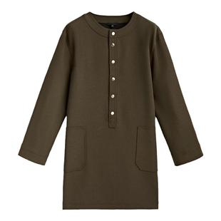 双12忑价 MD女装 春秋气质短款裙子 简约风长袖圆领设计感连衣裙