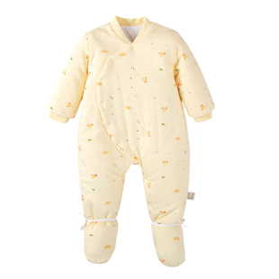 婴儿连体衣秋冬纯棉加厚百天宝宝长袖爬服新生儿夹棉保暖包脚哈衣