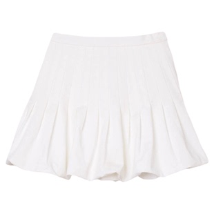 SANDRO2025秋冬女装法式时尚气质白色花苞裙摆高腰百褶短款半身裙