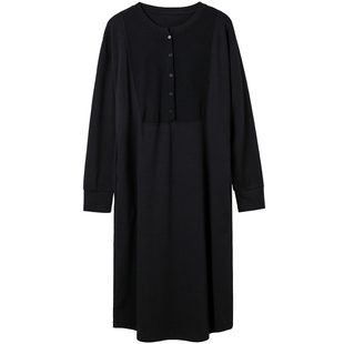 无谓黑色连衣裙女2025秋冬新款女装长款过膝宽松显瘦打底针织裙子