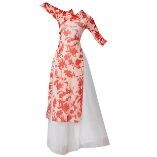 古典舞中国民族风气质飘逸修身旗袍长款弹力纱衣广场舞表演出服女