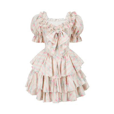 LaceMade 甜花糖果屋 法式少女感棉质鱼骨连衣裙甜美蛋糕短裙夏女