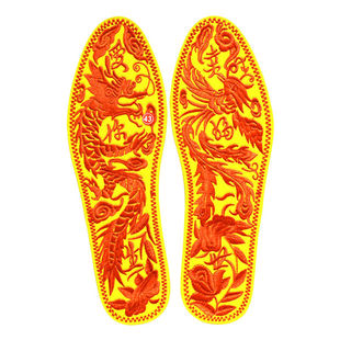 纯棉布绣花鞋垫成品男女结婚用黄色鞋垫运动鞋手工透气吸汗加厚