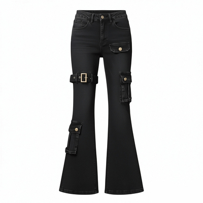 大码胖mm美式学院风高街喇叭裤女