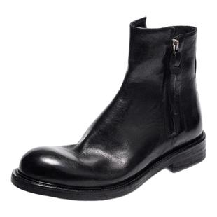 DREAMBOX钧博石洗马皮男靴侧拉链高帮皮靴秋冬新款英伦风切尔西靴