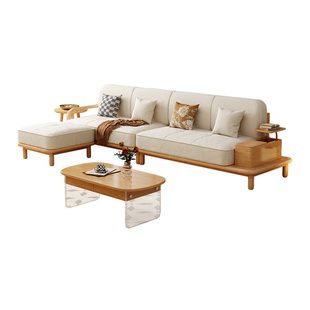 卡答日式原实木侘寂风客厅直排四人位沙发小户型布艺转角贵妃组合