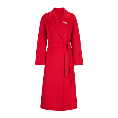 朗姿/MOJO AVENUE莫佐法式高级感收腰中国红品羊毛大衣中长