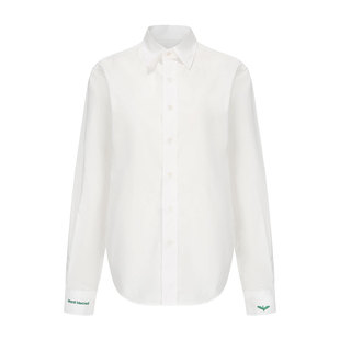 MardiMercredi小草刺绣长袖衬衫白色百搭宽松休闲通勤简约上衣女